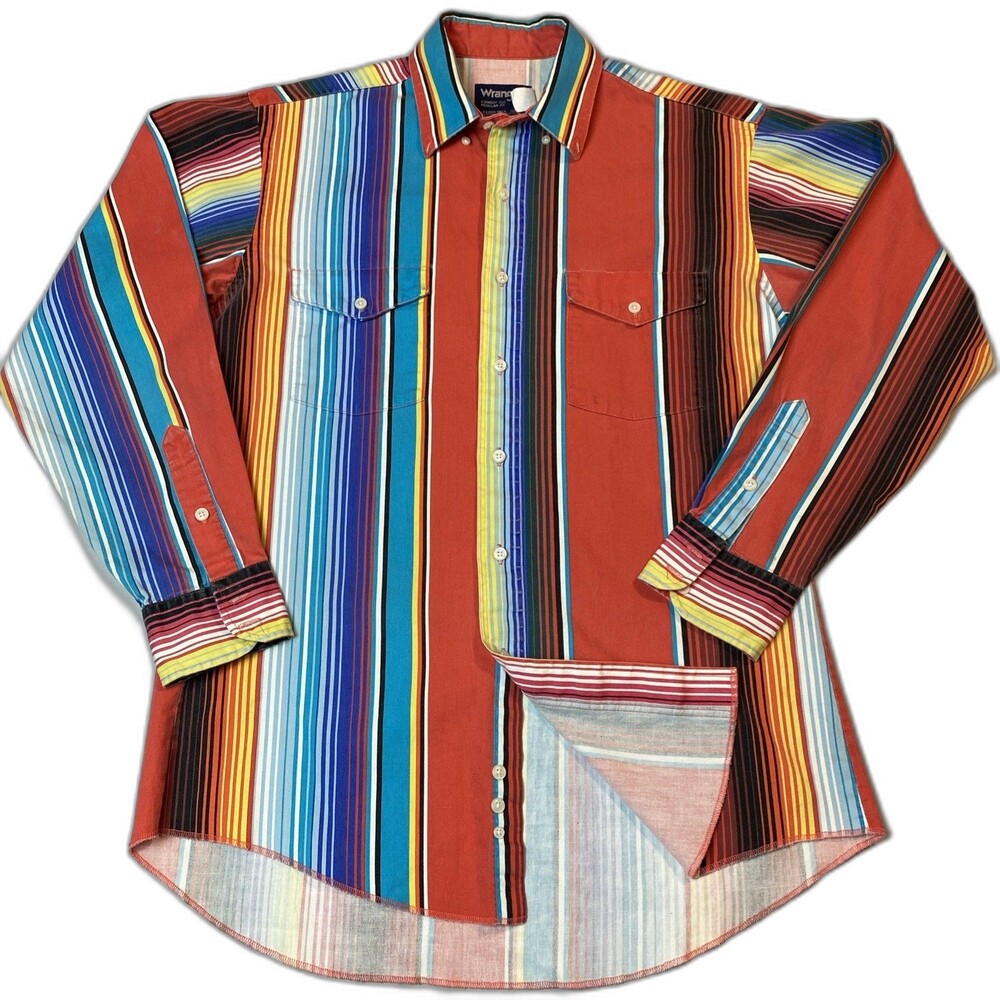 Wrangler Men's Vintage Multicolor Striped Long Sleeve Western Shirt Med USA